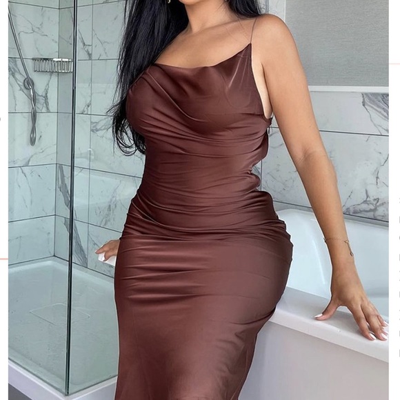 NWT✨Brown Midi Slip Dress- S - Picture 4 of 8